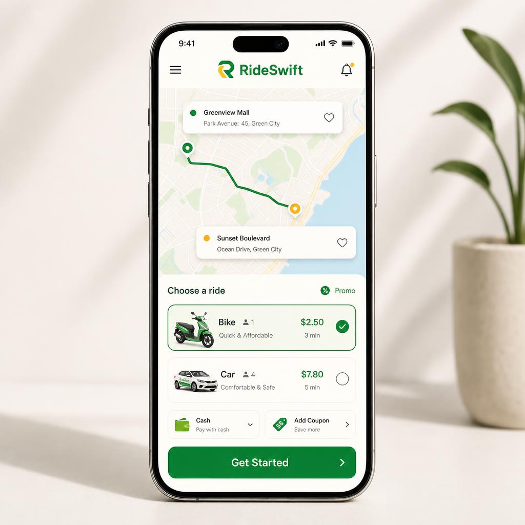 Kam We Go ride-hailing app booking screen on a smartphone